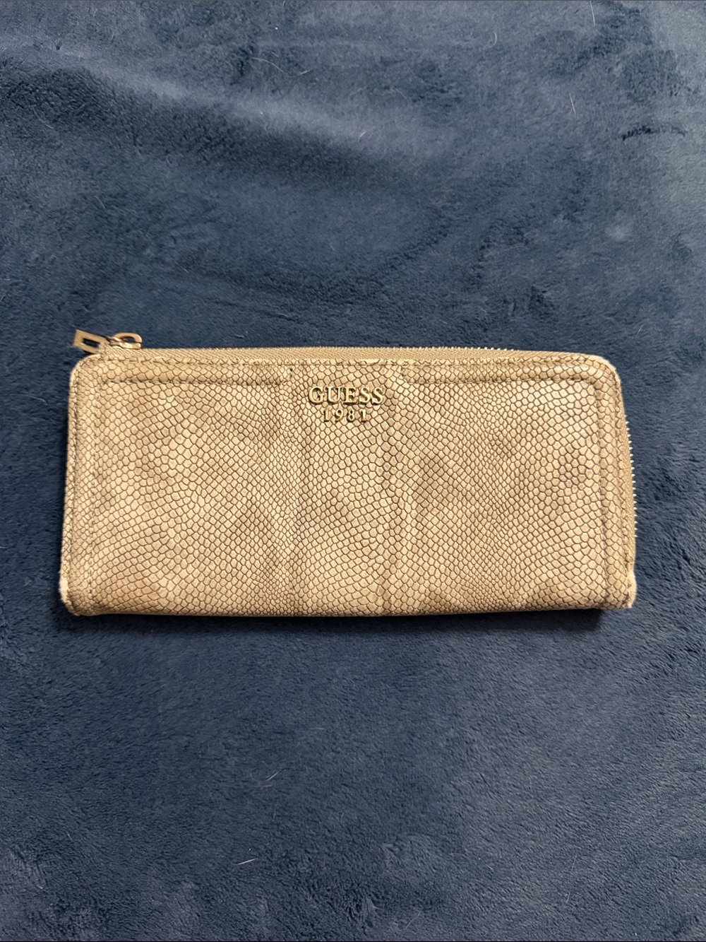 GUESS Gold Metallic Snake-Texture Zip Wallet